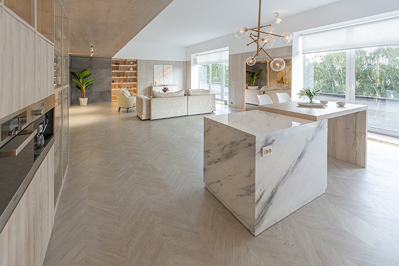 A spacious, modern open-concept living